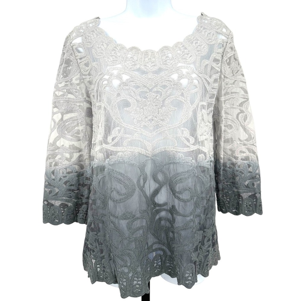 ANTHROPOLOGIE Ombre Lace Top Meadow Rue Sheer‎ Gray Cotton Blend Women's Medium